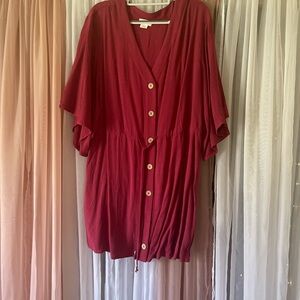 Women’s Red Button-Front V-Neck Top